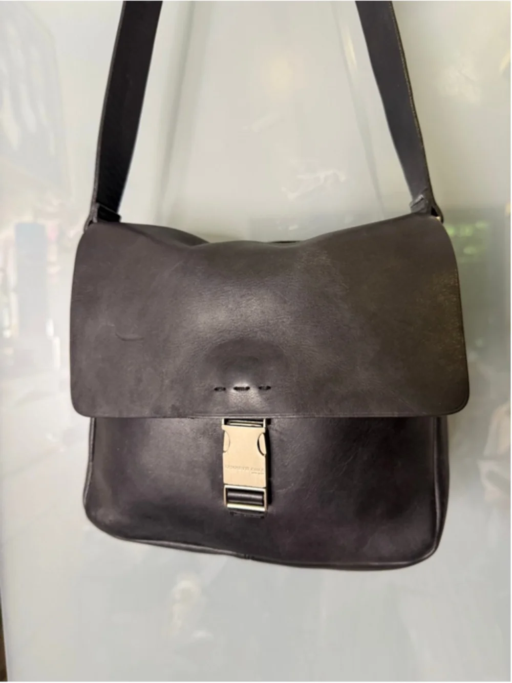 Men's Kenneth Cole Black Leather Messenger Bag One Size